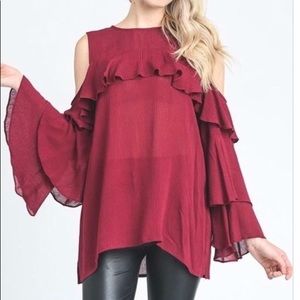 Cold Shoulder Ruffle Top